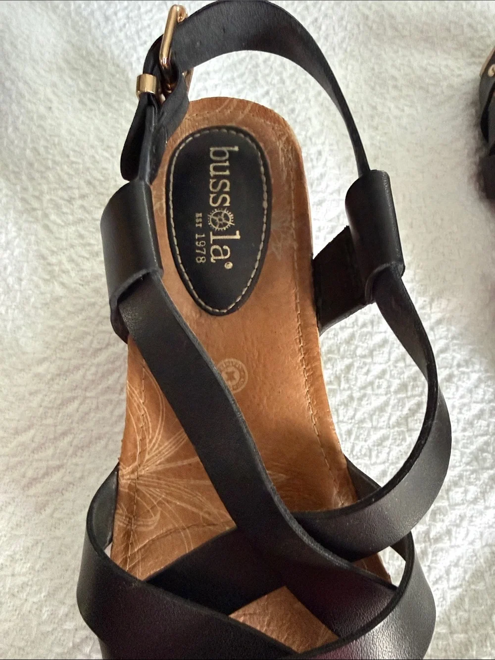 bussola Black Leather Strappy Wedge Sandals
